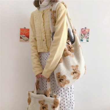 teddy bear fluffy shoulder bag (3 colors)