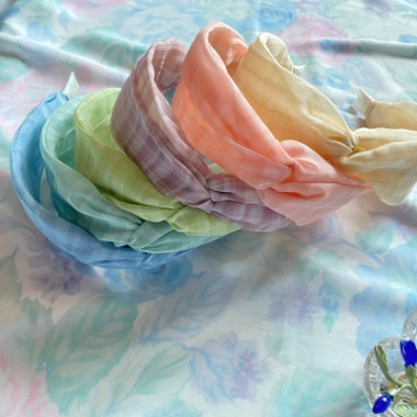 vintage check ribbon hair band (6 colors)
