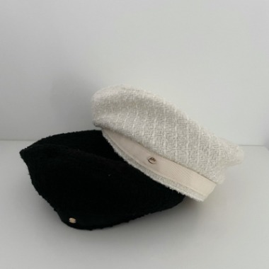 tweed beret (ivory, black)